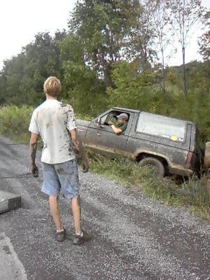 my brother pulling me out with his truck